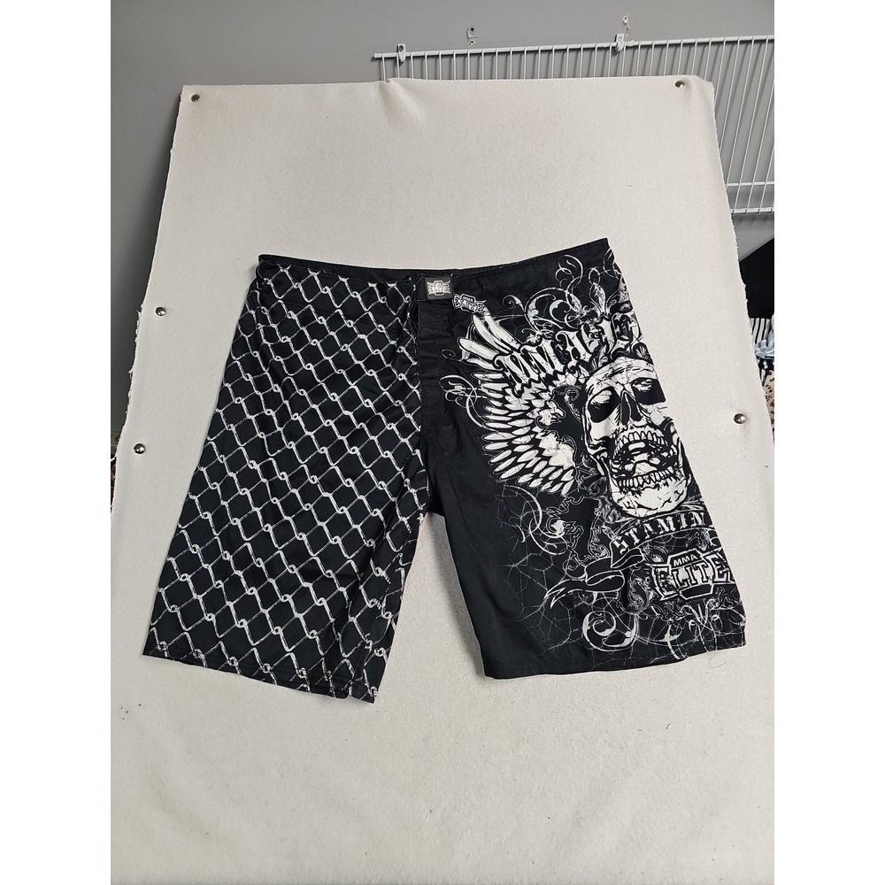 MMA Elite‎ Board Shorts Mens 2XL  Skulls Chains Black Y2K